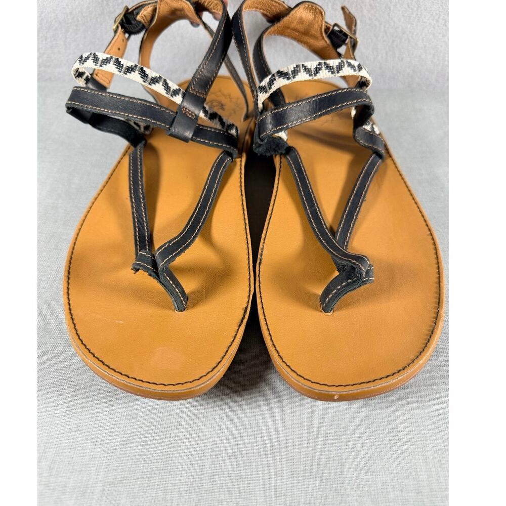 Chaco Women’s Size 8 Black Leather Toe Loop Sandals Ankle Strap Jacquard Woven
